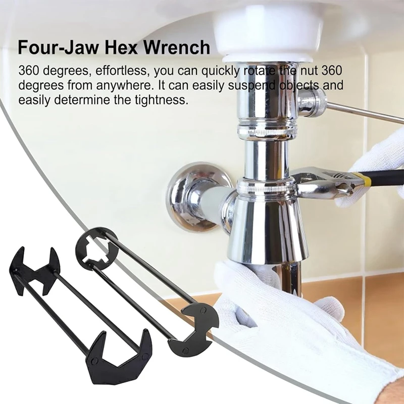 Basin Wrench 7 Sizes Universal Under Sink Plumbers Wrench Multifunctional Carbon Steel Faucet Wrench Sink Wrench Set 2PCS