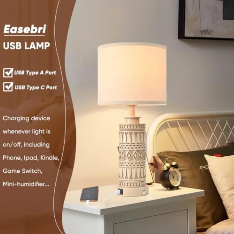 23IN Table Lamps for Living Room Set of 2 End Table Lamps Touch Control Table Lamp Dimmable Bedside Lamps USB A+C Ports Farmhou view 5