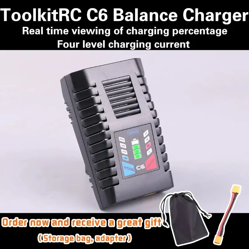 ToolkitRC C6 AC 50W MAX 5A Intelligent Simple Charger LiPo LiHv LiFe 1-6S NiMh Batteries for Model FPV Racing Freestyle Drone