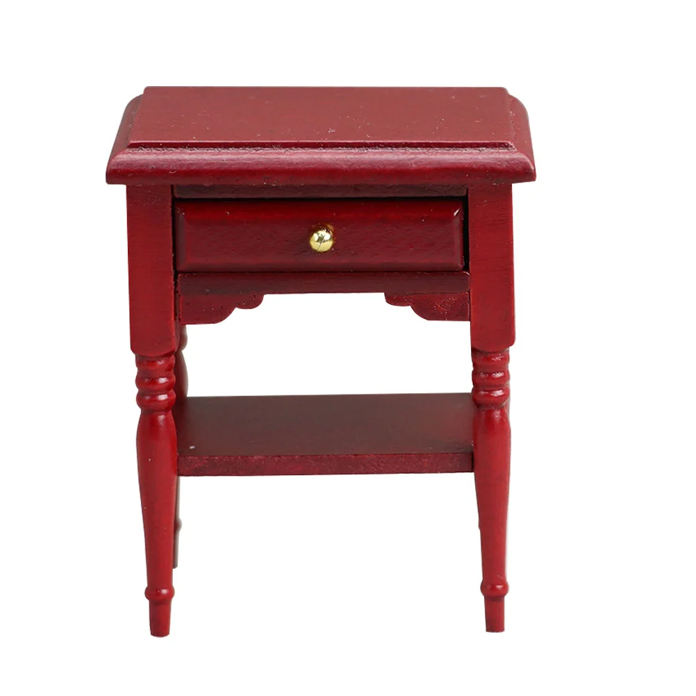 

Simulated Bedside Table Miniature Dollhouse Bedroom Furniture Nightstand Red Model Decorative Wooden