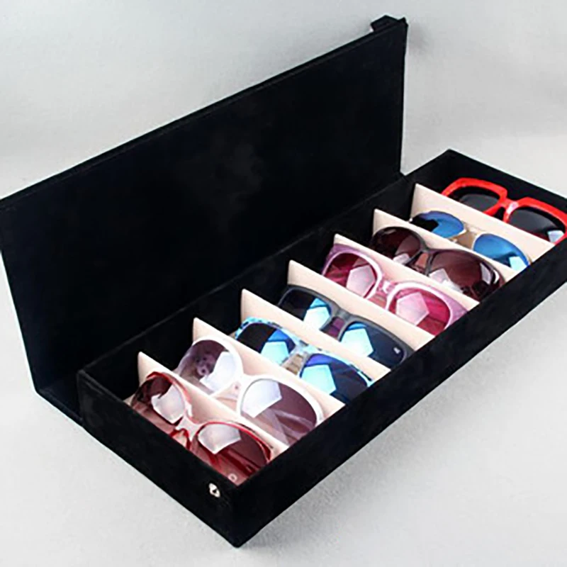 Glasses Case 8 Slot Grid Glasses Sunglasses Display Rack Holder Glasses Organizer Rectangle Reading Glasses Velvet Storage Box