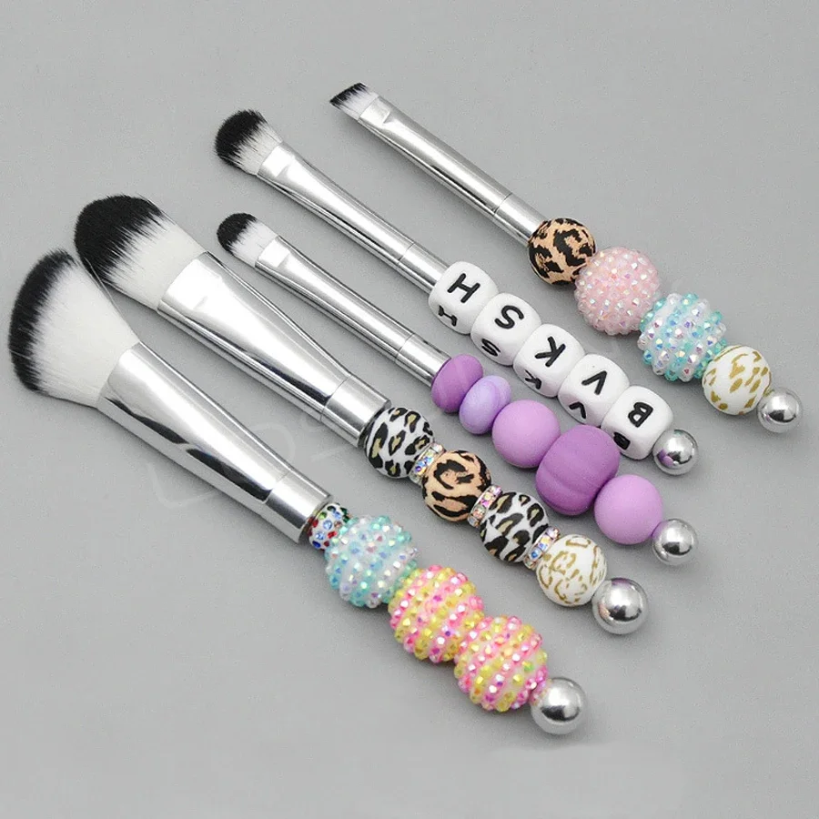 5pcs Beadable Makeup Brushes Unique Brushes Silicone Beads DIY Makeup Cosmetic Brushes Beaded Brushes Kit For DIY