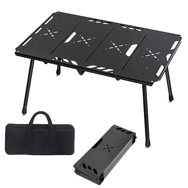 Foldable portable camping table with adjustable height for travel and yard camping