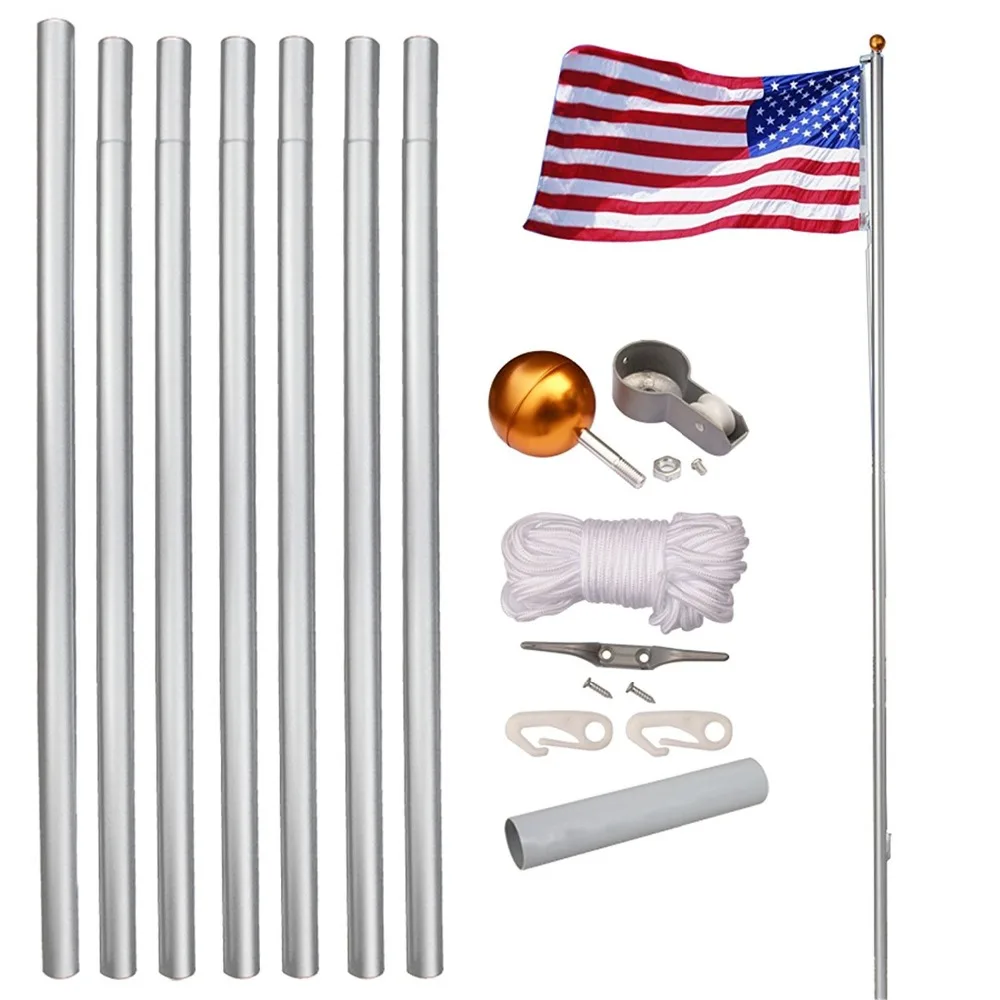 

【Hot】Outdoor New Hight Quality Heavy 16 20 25Ft Sectional Flagpole Kit 1.2MM Aluminum Silver Black Flag Pole