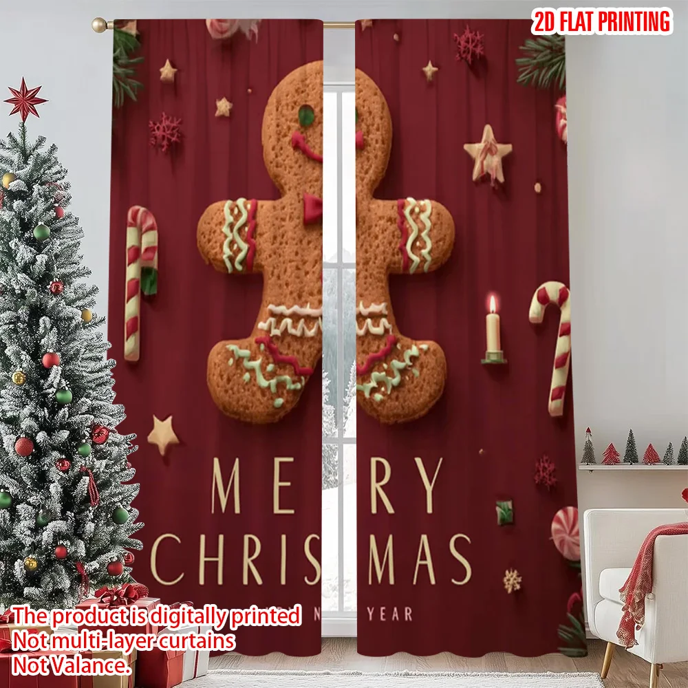 

2pcs 2D flat printing Merry Christmas Popular Window Curtains Christmas candy Fabric Without Electricity Festive Wall Decor for