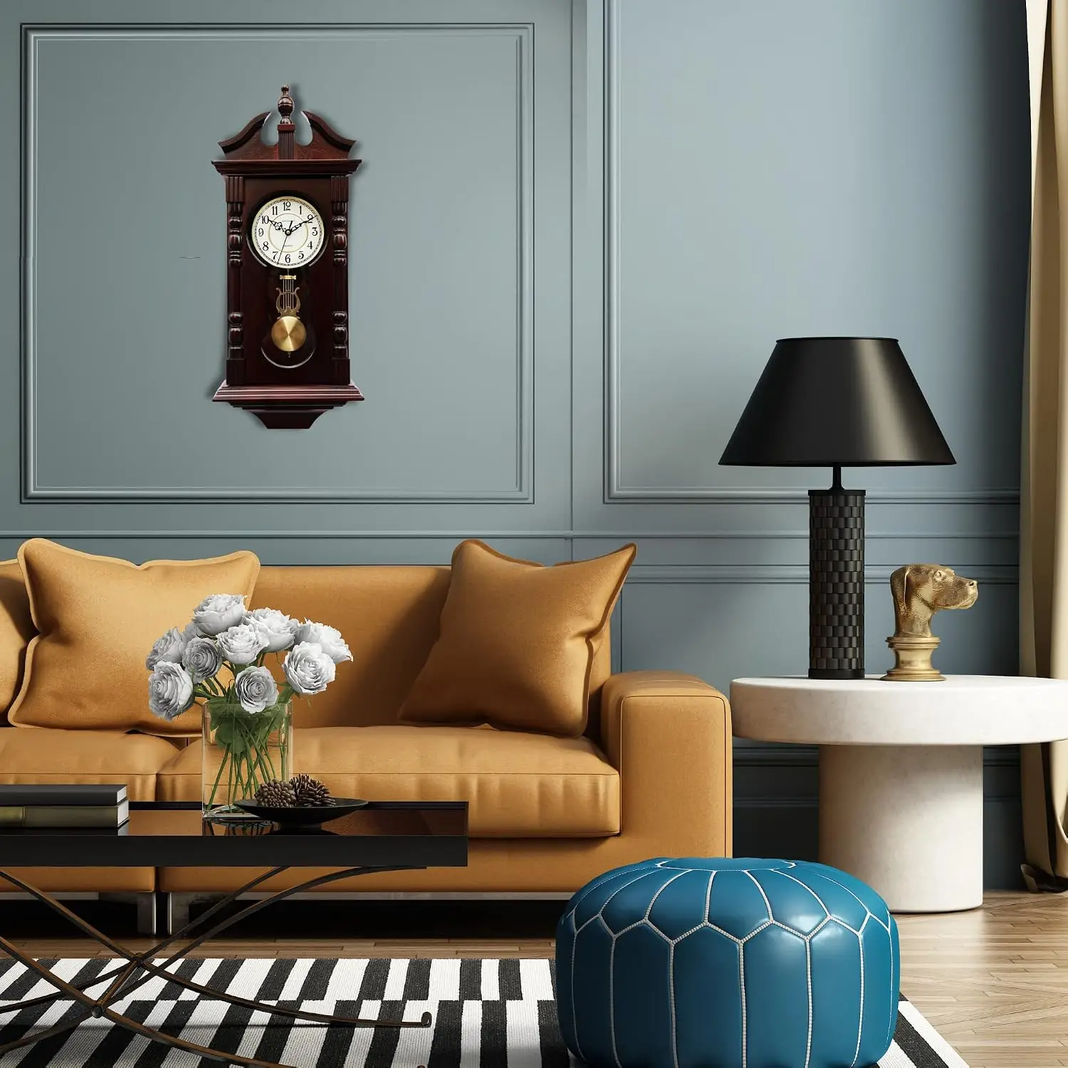 Grandfather Wall Clocks Battery Operated for Living Room Decor, Traditional Wood Wall Pendulum Clock with Westminster Chime, Mak