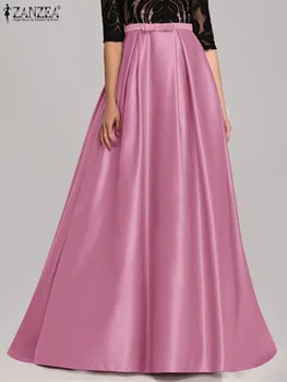ZANZEA-Faldas informales holgadas de satén con pliegues invertidos, cintura elástica, elegantes, corte en A, Faldas largas de fiesta Vintage para mujer, primavera 2025