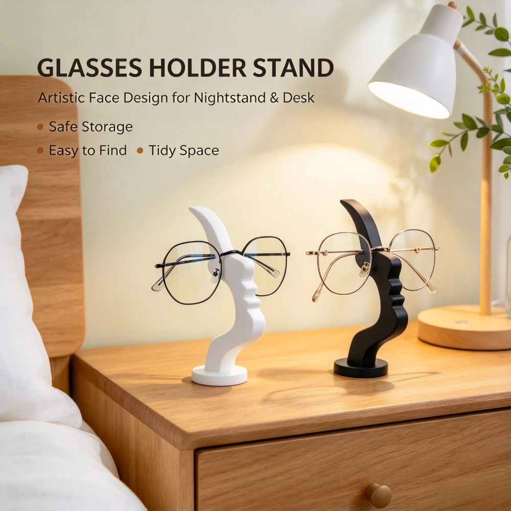 3D Printed Eyeglass Holder Stand Desk Nightstand Decor Artistic Curved Design Secure Storage Practical Minimalist Home Organizer