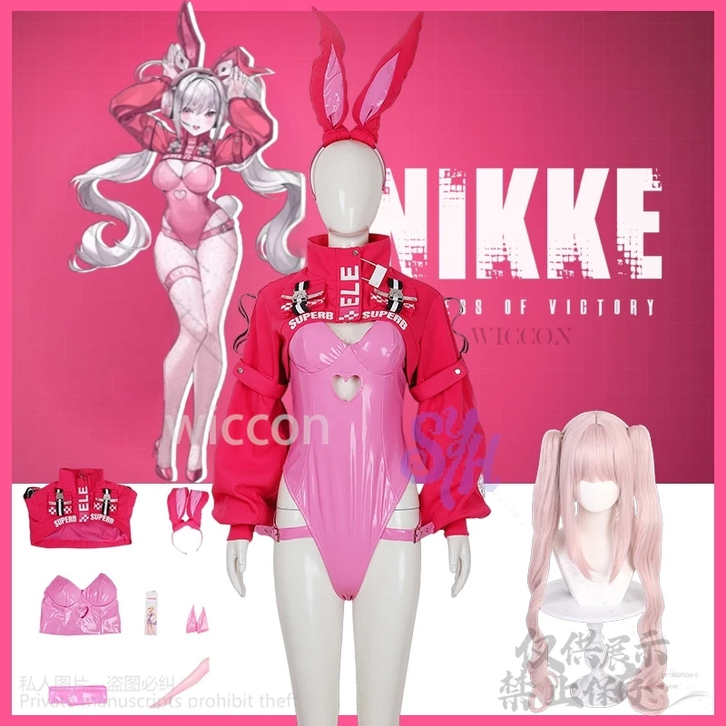 

Jirai Kei Girls Cute Anime Game NIKKE Cosplay Aliccee Costume Fan Art Original Uniform Hot Pink Bunny Sexy Lovely Jumpsuit