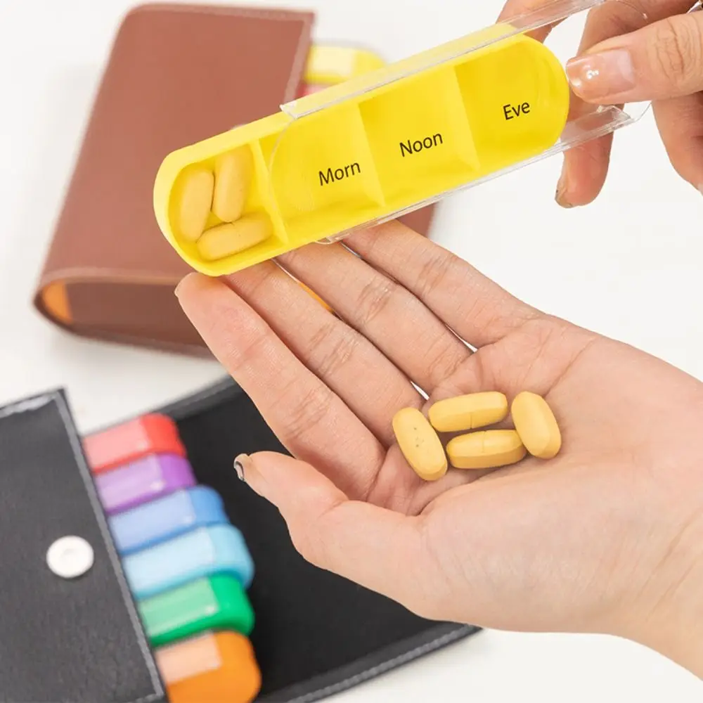 

PU Carrying Case Weekly Pill Organizer Box Week Mark Drug Container 7-Day Pill Organizer Medication Reminder 4 Times a Day