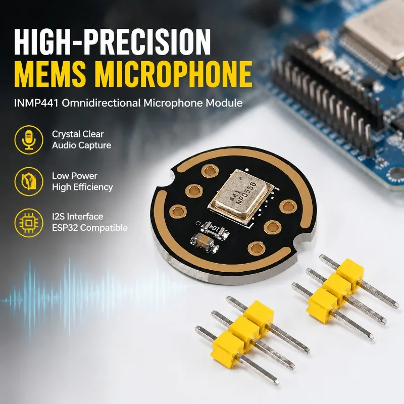 INMP441 Omnidirectional MEMS Microphone Module High‑Precision Low‑Power I2S Digital Output Breakout Board Compatible with ESP32