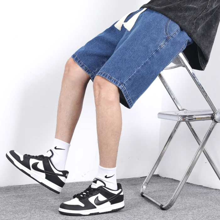 New Summer Thin Men's Denim Shorts Elastic Waist Drawstring Loose Straight Blue Casual Bermuda Jeans Short Male City Boy Y2K