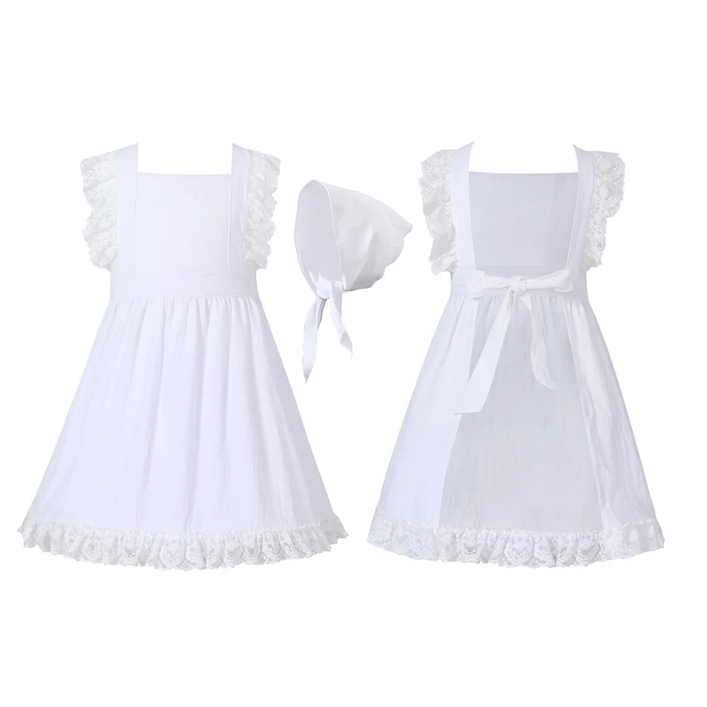 Children's Day Pastoral Style Maid Dress Costume Halloween Children Cosplay Costume Black White Lace Cute Dress Stage Clothes