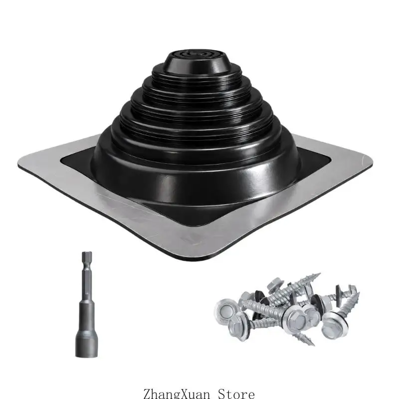 Abgasleitungs-Dacheinfassungsbaugruppe mit quadratischer Metallbasis und flexibler Stufenmanschette für Installationsarbeiten – Detail 8