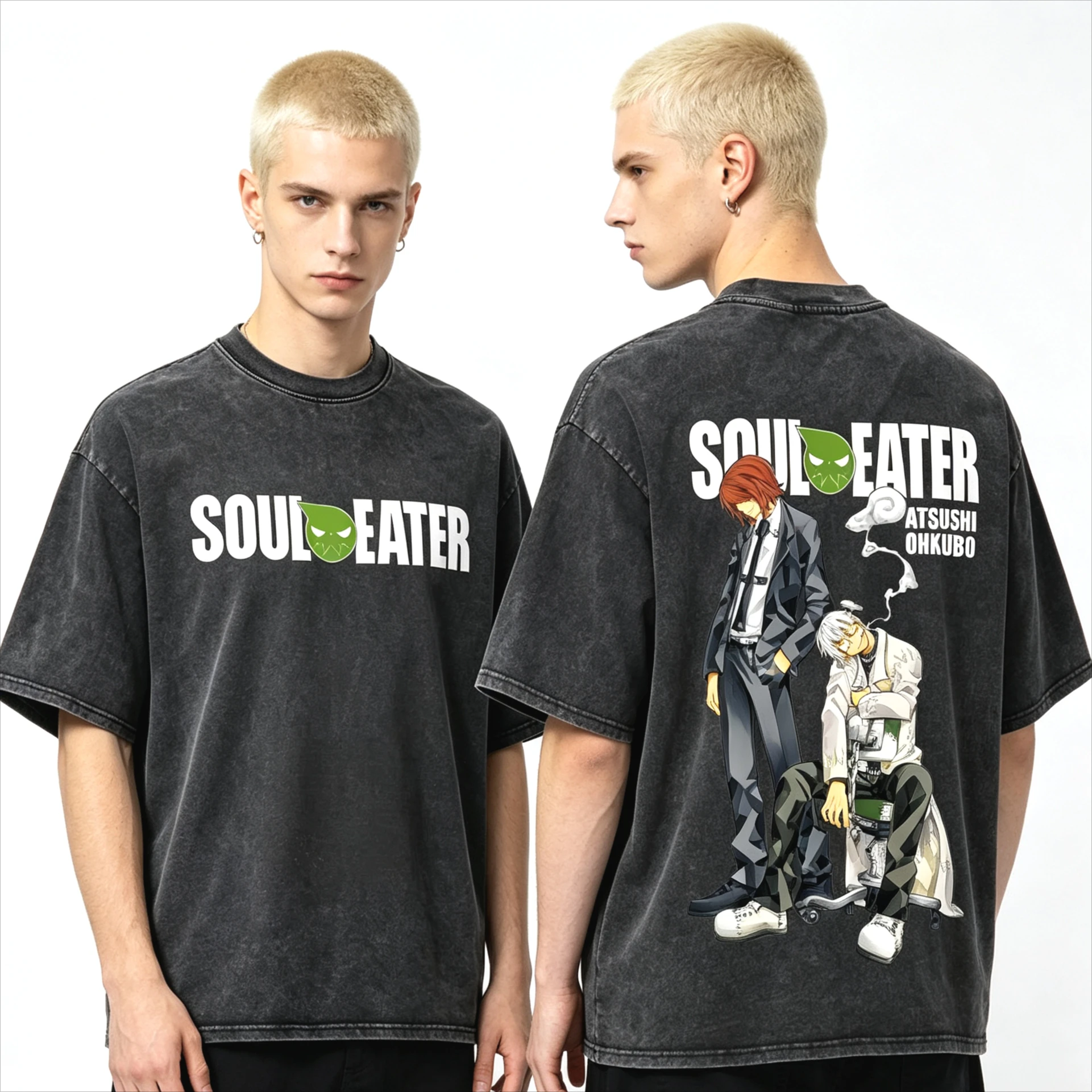 2026 Hot Sale Vintage Washed Anime Soul Eater Graphic T-shirt Men Women Trendy T-shirt Y2K Hip Hop Streetwear Oversized T-shirt