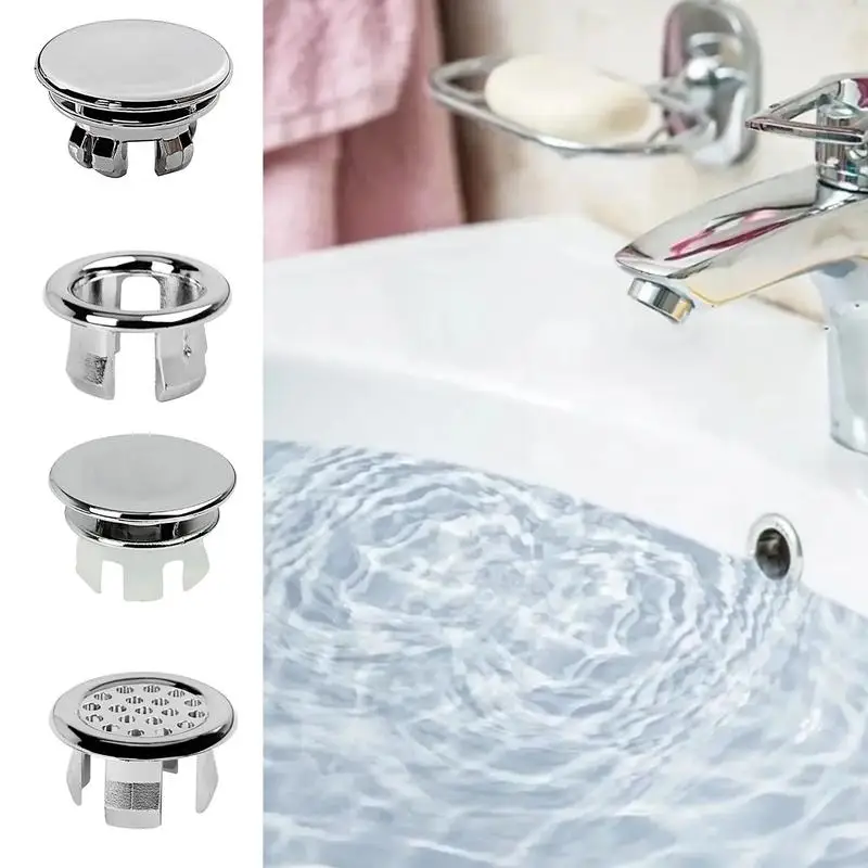 Bathroom Basin Sink Overflow Ring 22-24mm Double Layer Sturdy Sink Hole Round Insert Chrome Hole Overflow Cover