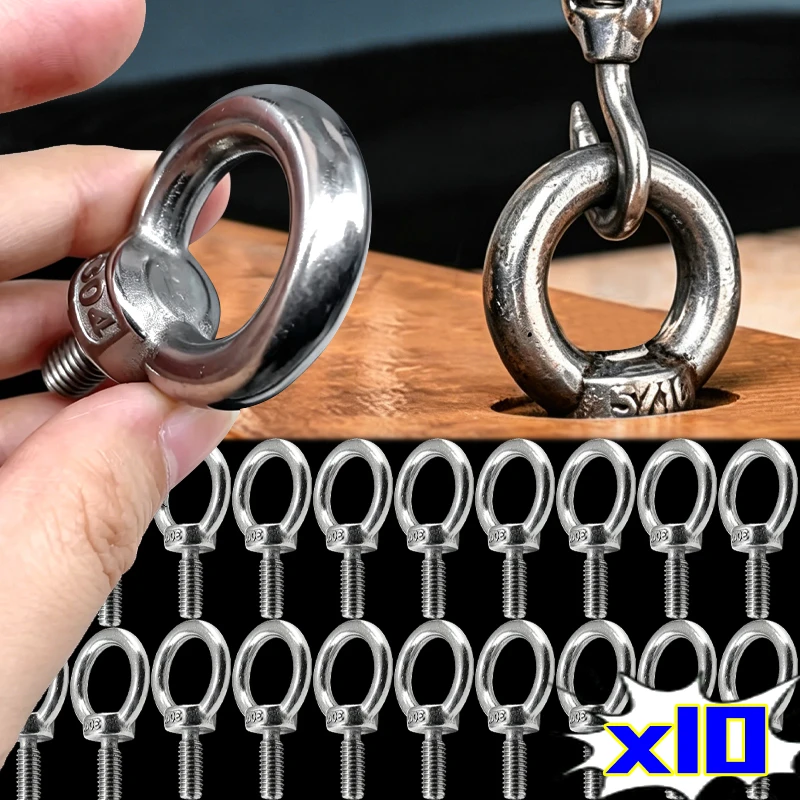 10/1x Eye Bolt Stainless Steel Lifting Eye Screw M4 M5 M6 M8 Easy Installation Marine Rigging Accessory Hardware Eyebolt Parts