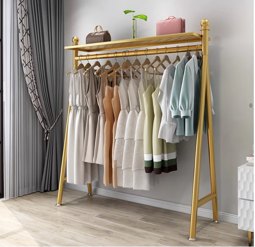 Clothes drying rack floor folding household simple horizontal bar clothes and hat rack drying shoes bag storage rack