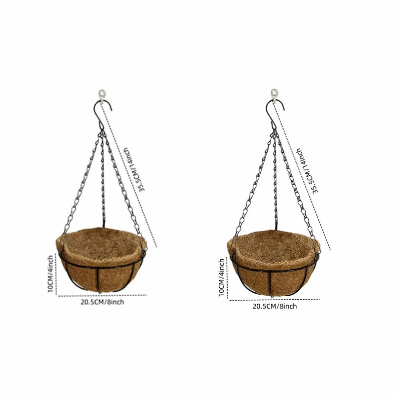 8/10 inch ronde draad plantenhouder metalen hangende mand kokosnoot voering planten bloementuin pot voor thuis balkon decoratie