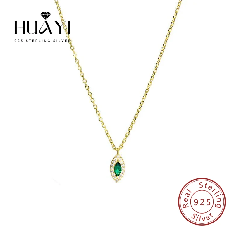 

925 sterling silver plated 14k gold emerald zircon necklace women's eye of horus retro clavicle chain women's jewelry