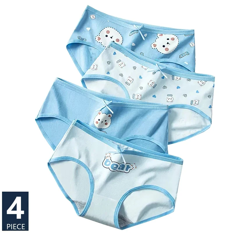 4Pcs/Set Cotton Women Panties Print Ladies Underwear Soft Cute Bow Girls Briefs Panty Breathable Low Waist Female Lingerie