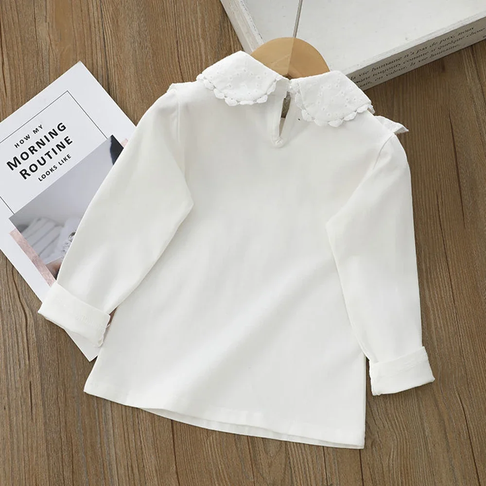 Children\'s Blouses Shirts School For Girls White Tops Long Sleeve Lace Shirts Kids Shirt Baby Toddler Teen Children Clothes