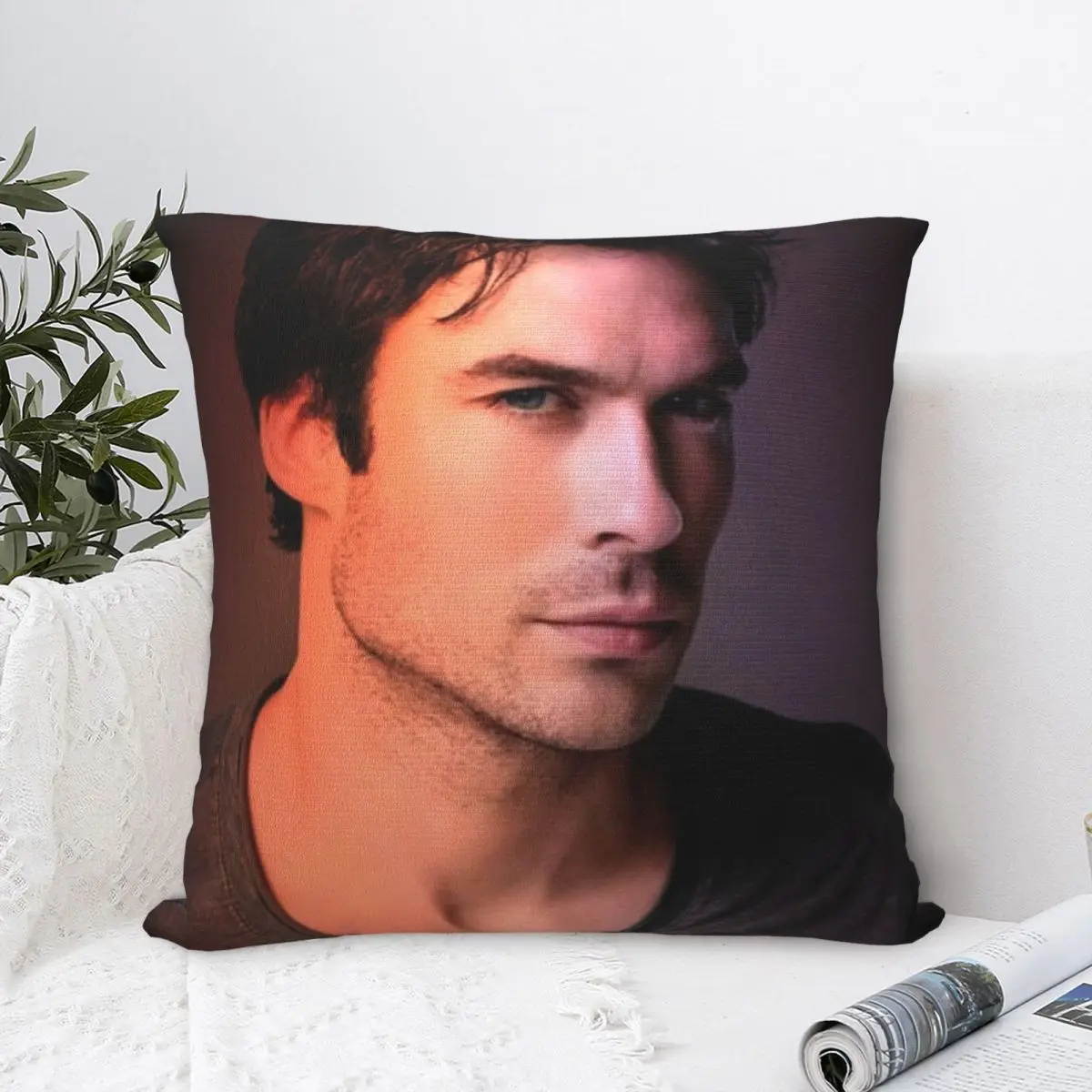 Damon Salvatore Pillowcase Polyester Cushion Cover Gift Ian Somerhalder Vampire Pillow Case Cover Bed Square 45X45cm