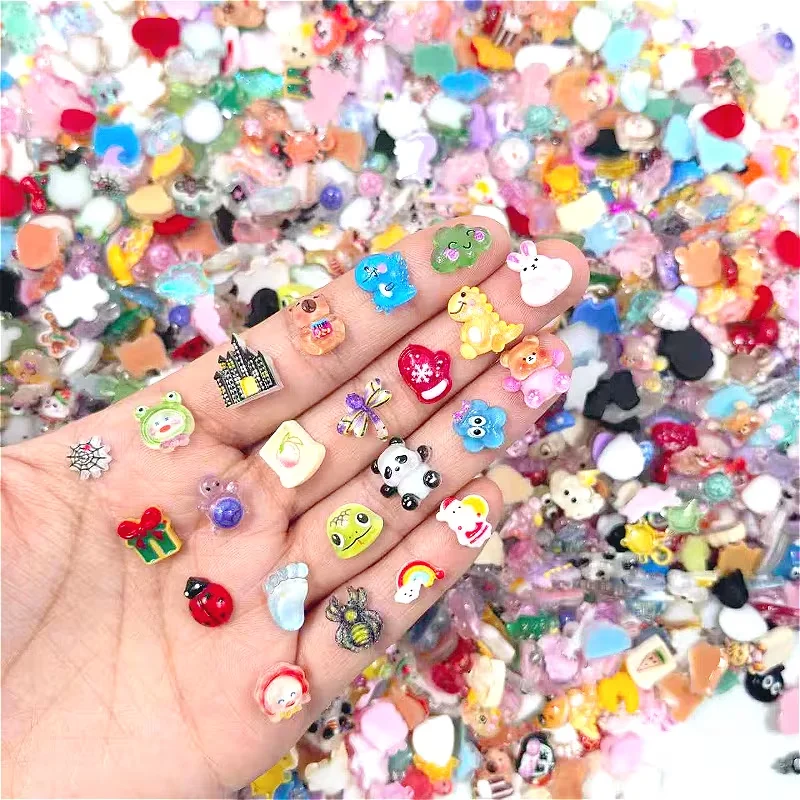 100Pcs Mixed Cartoon Nail Charms, Random Resin Nail Art Decorations, Cute 3D Anime Character Nail Parts for DIY Manicure