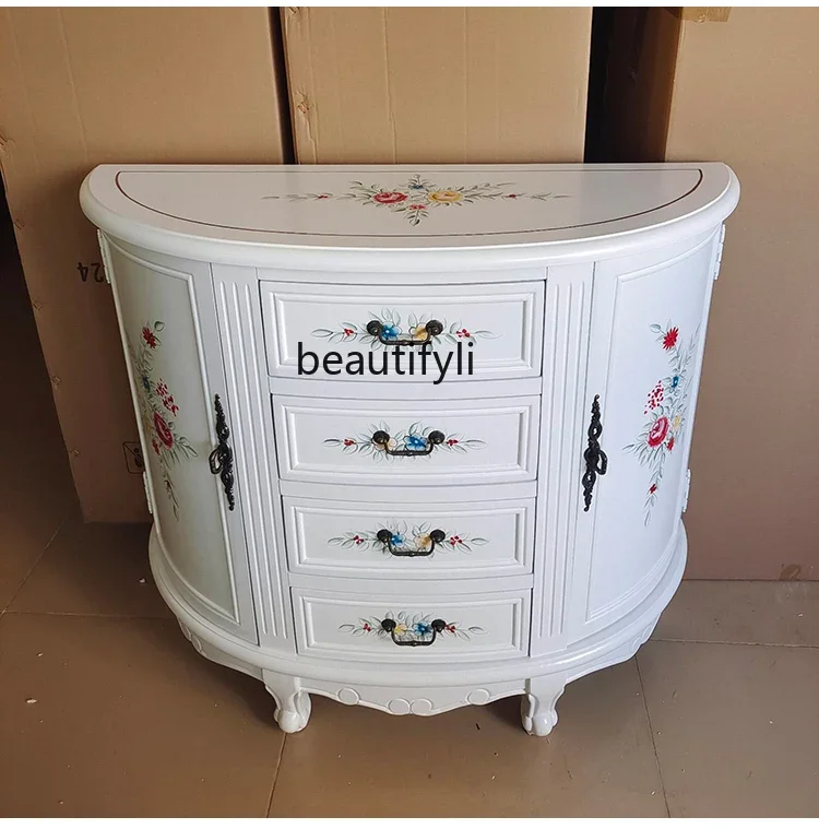 

zxAmerican semicircular entrance cabinet white European living room bedroom wall side cabinet