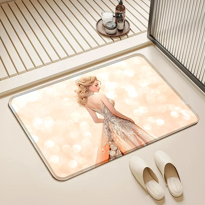 

Champagne Gown Girl Print Door Mat Non-Slip Absorbent Floor Rug for Home Bathroom Kitchen Decor