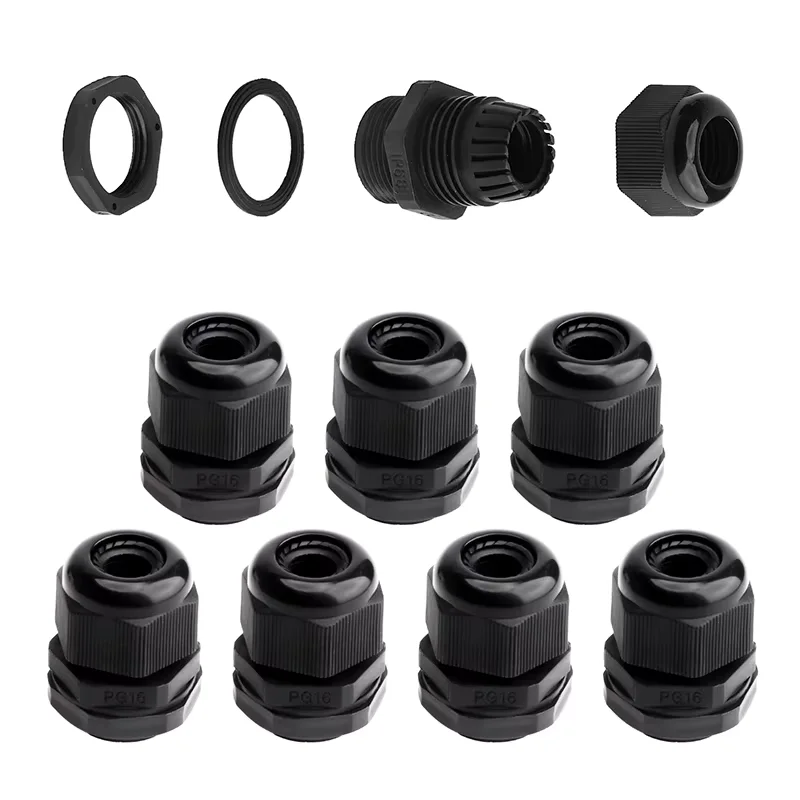 25pcs Waterproof Cable Gland Nylon Joints Plastic Black Cable Glands Connector Cable Joint Combination PG7 PG9 PG11 PG13.5 PG16