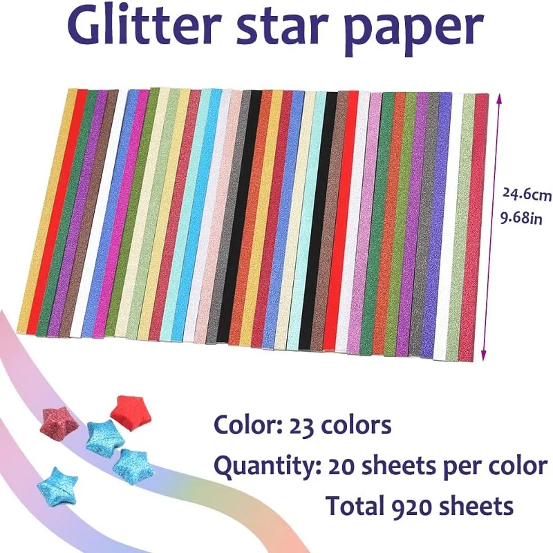 Fenrry 460/920 Sheets Star Paper Strips Glitter Origami Stars Papers Shiny Lucky Stars Folding for Arts and Crafts Enthusiasts