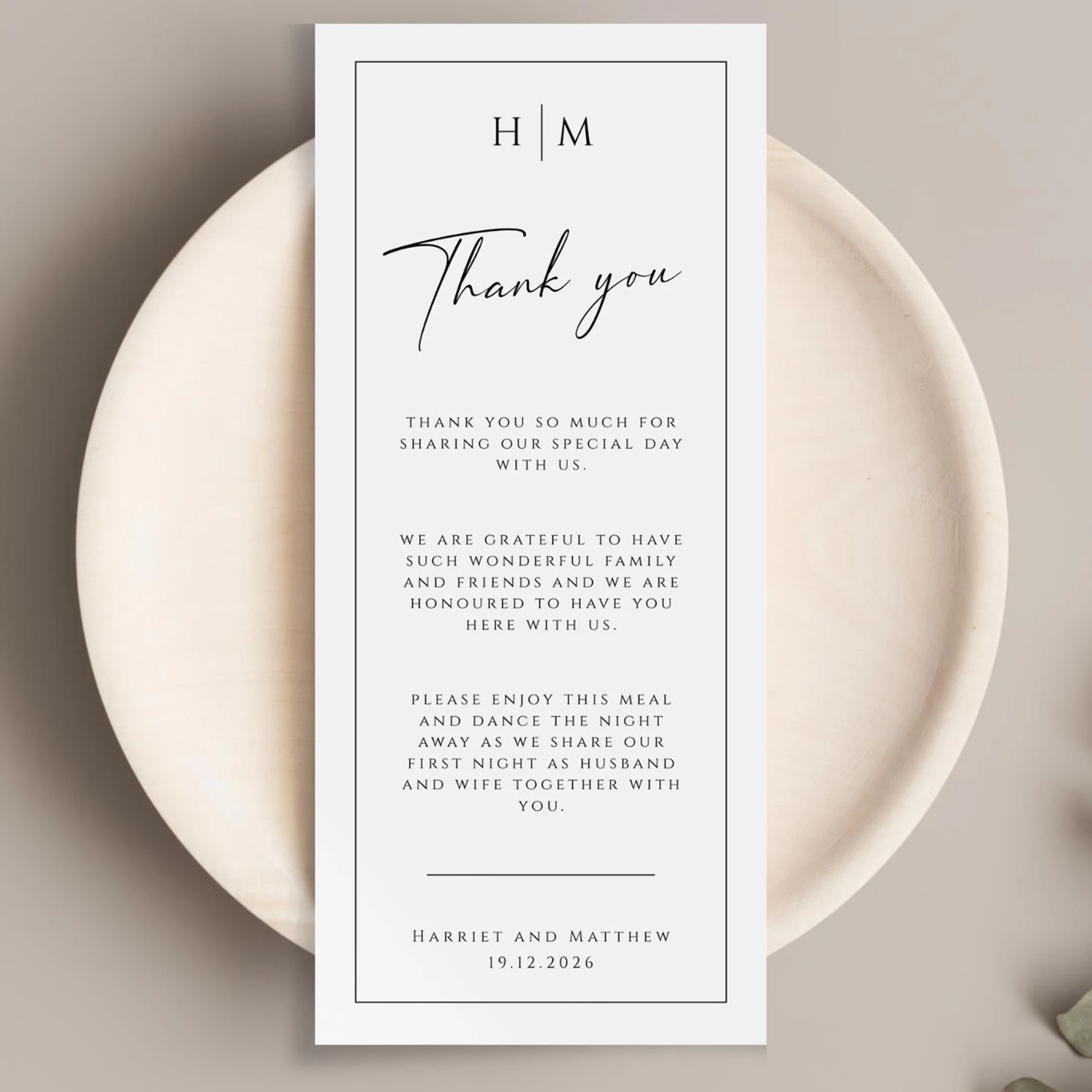 Personalized Table Card Wedding Table Decor Custom Thank You Place Card Minimalist Wedding Invitations Editable Place Setting