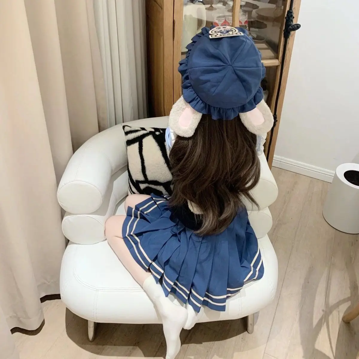 Japan JK Uniform Skirt Set Lolita Contrast Color Navy Collar Ruffle Shirt High Waist Pleated Skirt Two Piece Sets Women Outfits