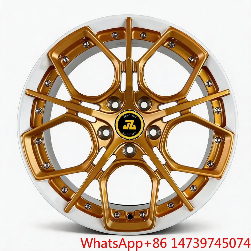 JZ Custom 2 Piece 3 Piece Forged Wheel Bronze Finished White Rim Aluminum Alloy Wheels 18 19 20 21 22 23 24 25 26 Inch Rim