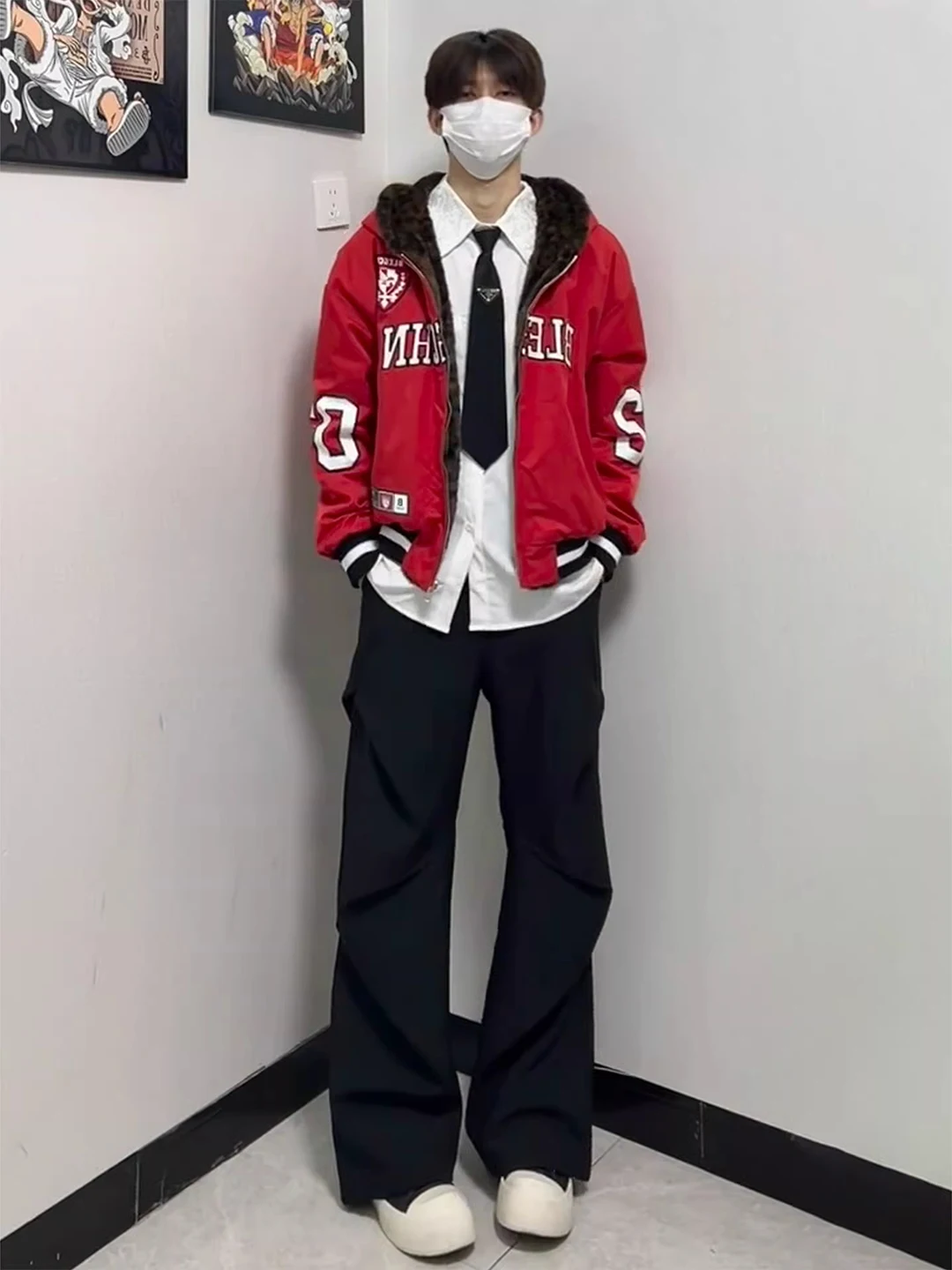 

American High Street Men's Winter Fce Lined Pleated Flared Pants Straight Leg Workwear Trousers Ele Bend Knife West Pants