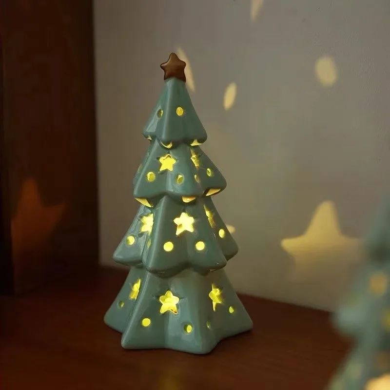 Cute Ceramic Star Christmas Tree Night Light Bedroom Desktop Decoration Crafts Atmosphere  Birthday  Gift  for  Friends