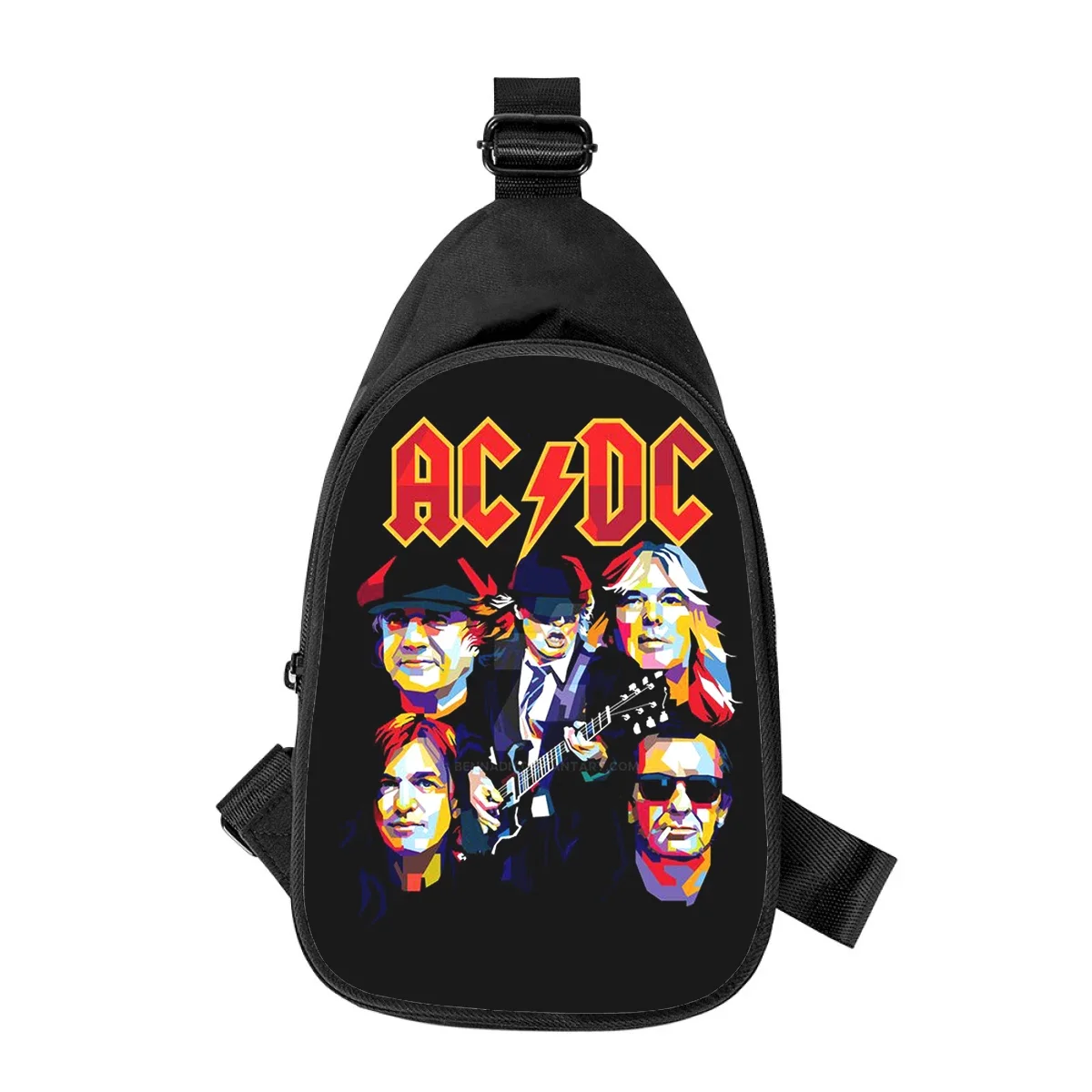 AC DC สายกระเป๋าคาดหน้าอกพิมพ์ลาย3D ใหม่สำหรับผู้ชายกระเป๋าสะพายข้างสะพายไหล่สำหรับผู้หญิงแนวทแยงมุมกระเป๋าคาดเอวโรงเรียนสามีกระเป๋าหน้าอกผู้ชาย