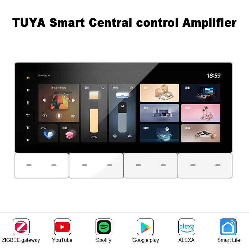 

6.2" Inch Tuya Smart Life Smart Home System WiFi Touch Screen Zigbee Gateway IR Alexa Wall Central Control Panel Audio amplifier