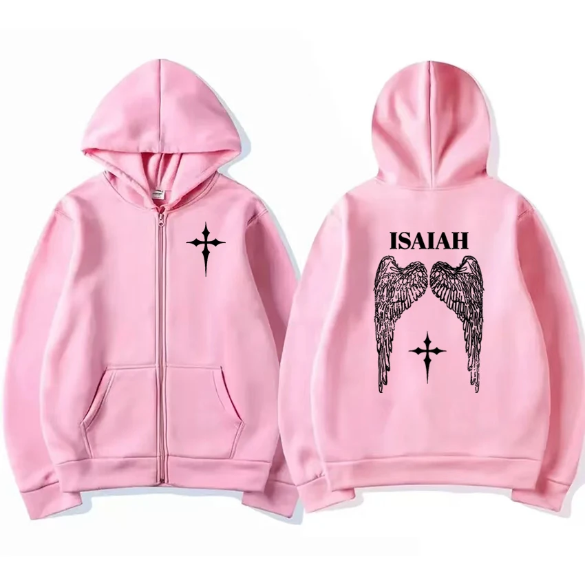 Christian Jesus Wing Bible Verse Zipper Hoodies Men Women Jacket Long sleeve Fleece Coat Unisex Autumn Winter Casual Sweatshirt