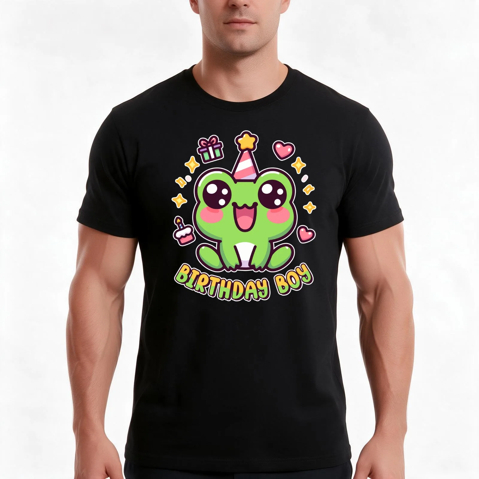 Birthday Boy Frog Kawaii Toad Lover Kids Bday T-Shirt, Summer Casual Cotton Tee, Oversized Streetwear Tops, Unisex Men Women
