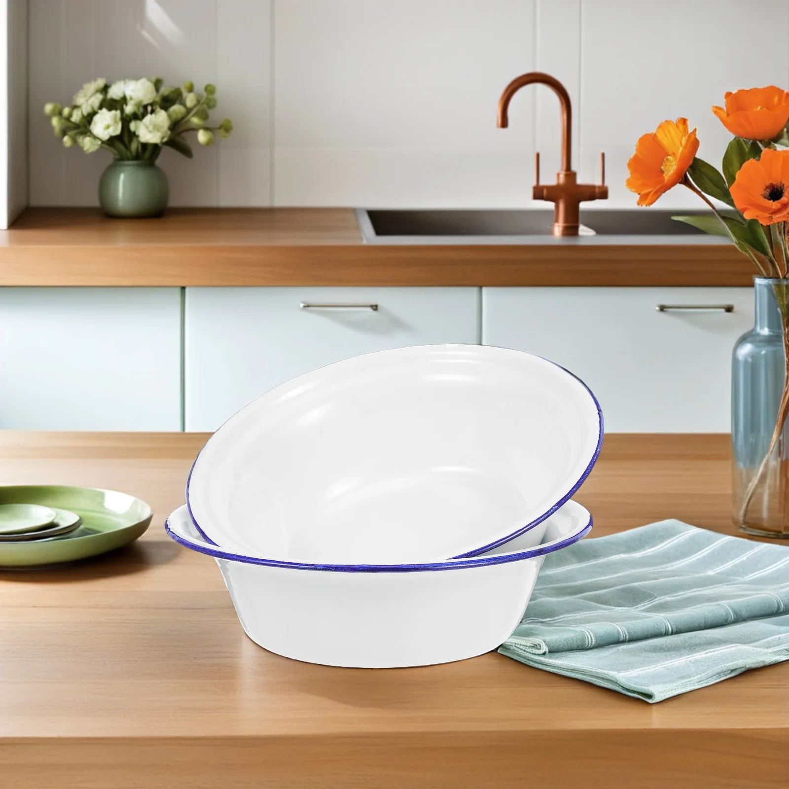 2 шт. эмалированных тазов для хранения, стильный дизайн