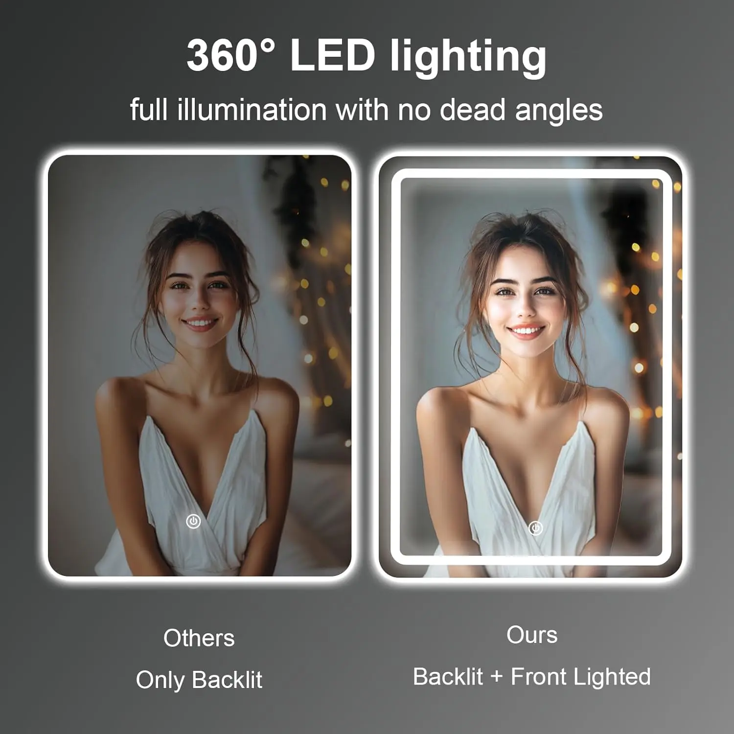 Picture 3: 50*70cm LED Bathroom Mirror Wall Mirror with Lights Stepless Dimmable Lighted Bathroom Mirrors Rectangle Hardwired Vanity Mirror