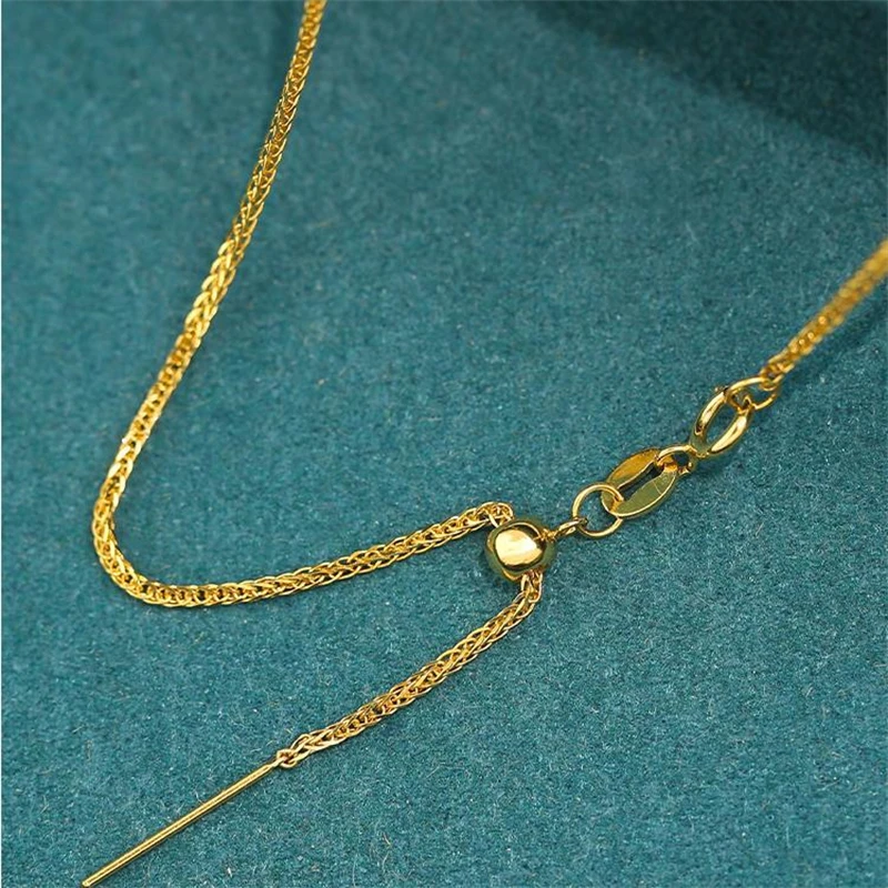 Real AU750 Gold Chain Elegant Women Necklace Original 18K Pure Gold Jewelry On The Neck K Gold Long Adjustable Necklace