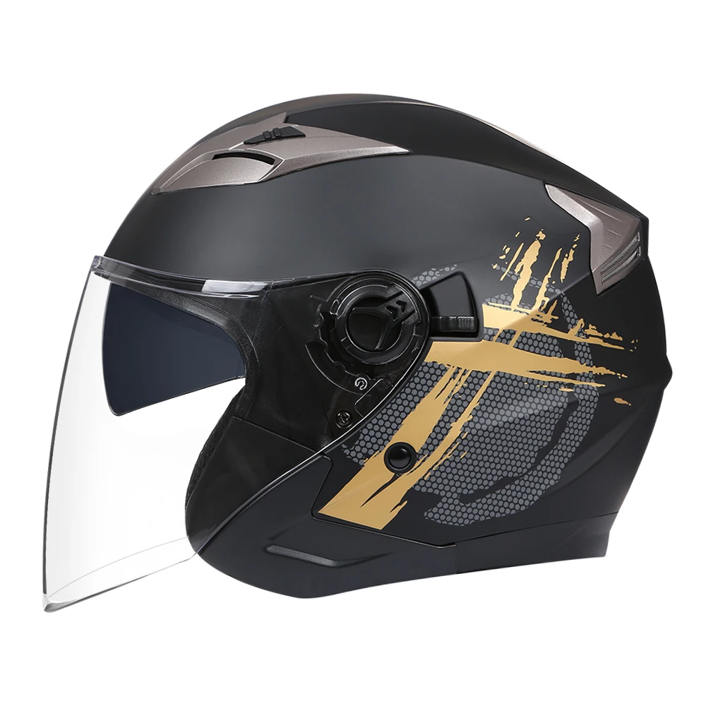 Double buckle Four Seasons Men Women Fashion Helmet Safety Motorcycle Helmet Half Face Moto Double Lens Capacete De Moto DOT ECE