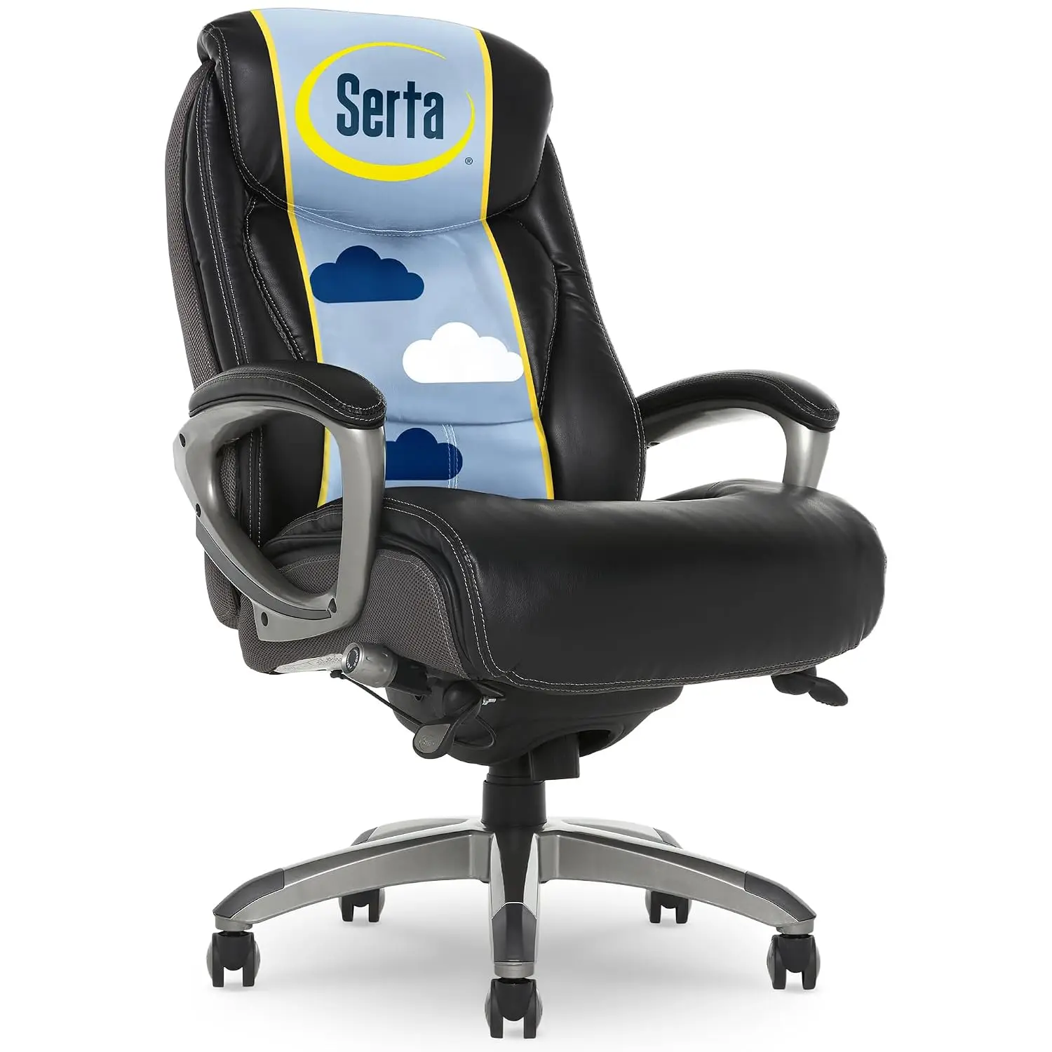 Ergonomic High-Back Executive Office Chair With Adjustable Lumbar, Body Pillows, Mesh & Leather, Black/Gray, Customized