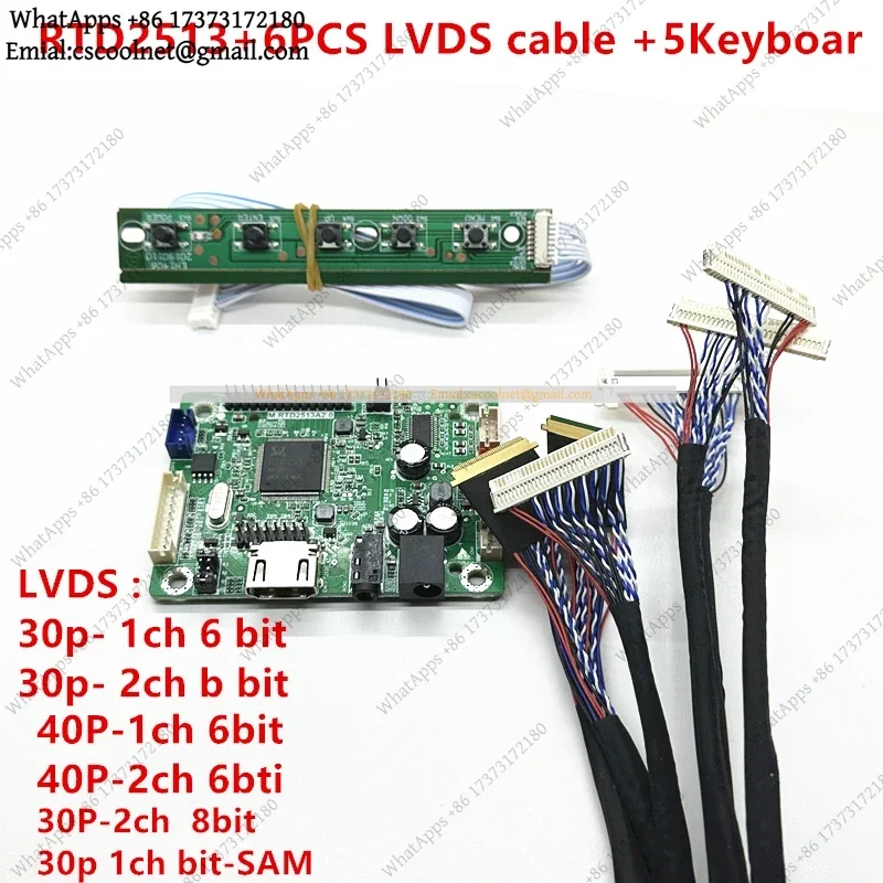 k3 RTD2513V1.0 Mini LCD Driver Board HDMI to LVDS Jumper Cap Programmable +5PCS LVDS Cable Kit 30P 40P 1/2CH 6/8Bit
