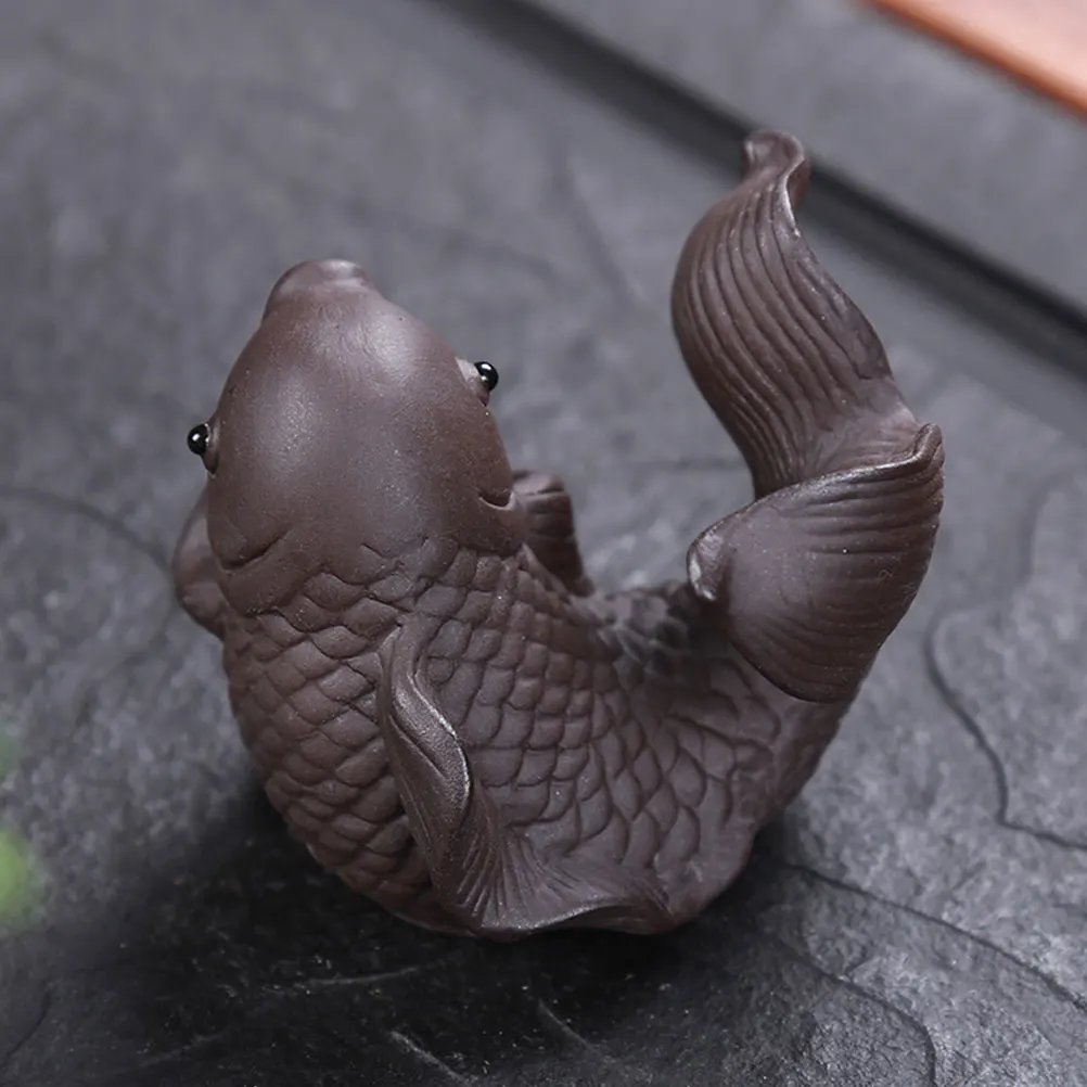

Purple Sand Carp Tea Pet Decorative Craft Ornament for Tea Tray Kung Fu Ceremony Desktop Office Home Garden Flower Pot Accessory