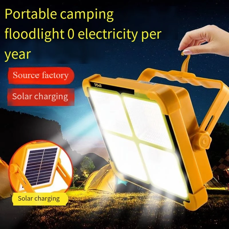 

New Rechargeable Solar Flood Light Outdoor Portable LED Reflector Spotlight Rechargeable Projector Floodlight Construction Lamp