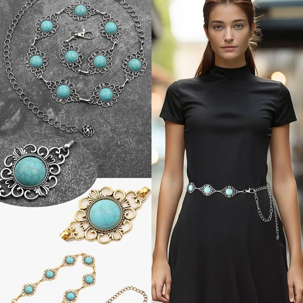 

Metal Turquoise Waist Chain Minority Design Europe American Style Western Country Waist Chain Jewelry Accessories Alloy